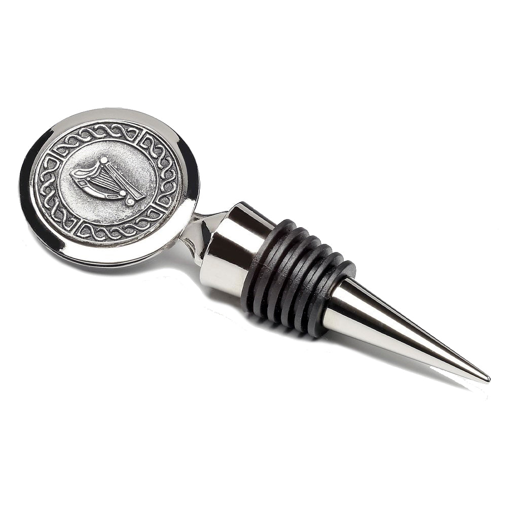 harp  irish wine stopper by mullingar pewter