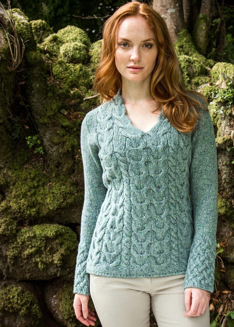 Wool Cashmere V-Neck Cable Pullover Sweater – The Celtic Ranch