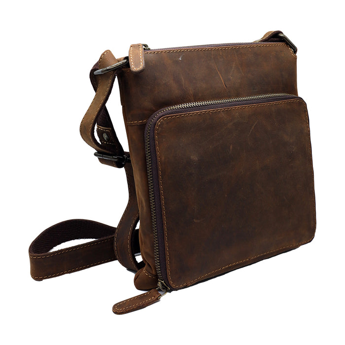 Brown Leather Crossbody Bag With Outside Pocket