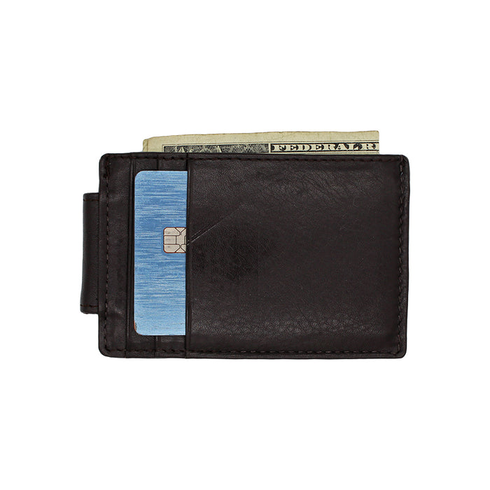 brown leather magnetic money clip and card holder by samtee international