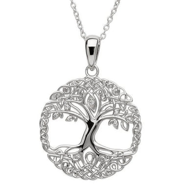 Sterling Silver Tree of Life Cubic Zirconia Pendant