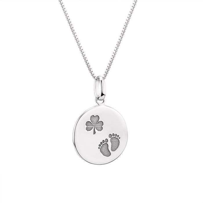 Engrave Silver Small Round Disc Pendant Charm Necklace