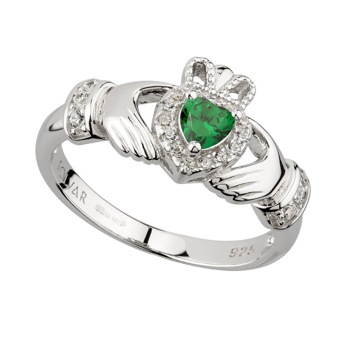 Sterling Silver Claddagh Ring with Green Stone