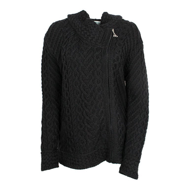 front of black side zip hoodie by west end knitwear