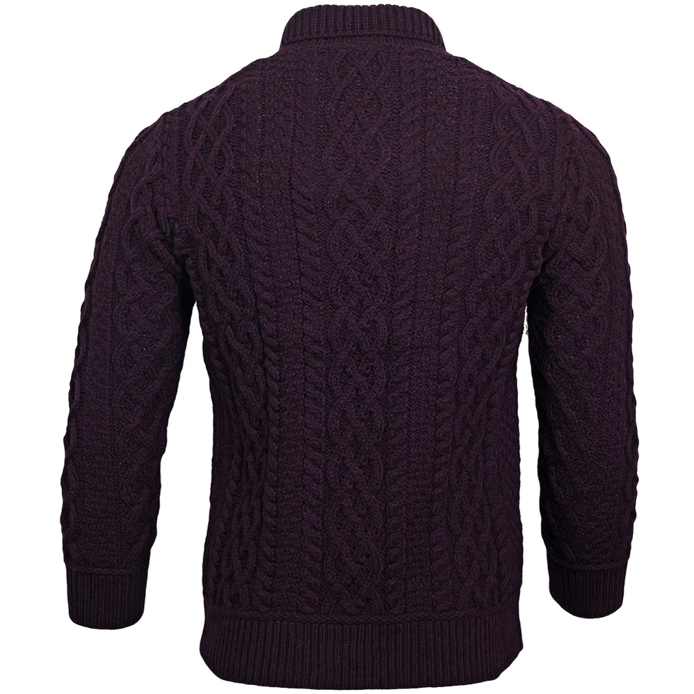 Irish Men S Sweaters Pullovers Traditional Irish Sweaters The   West End Knitwear Bunratty Shawl Collar Sweater Damson Back 998x998 