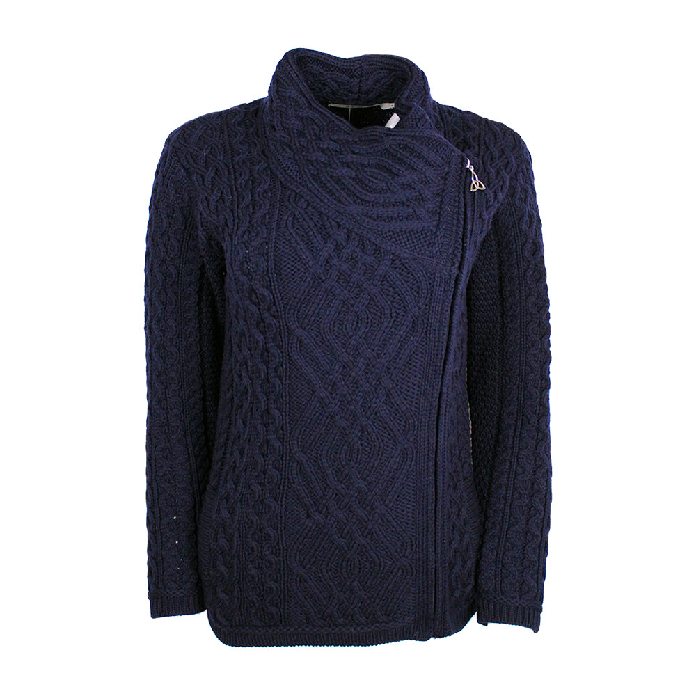 navy blue ladies side zip coat by west end knitwear