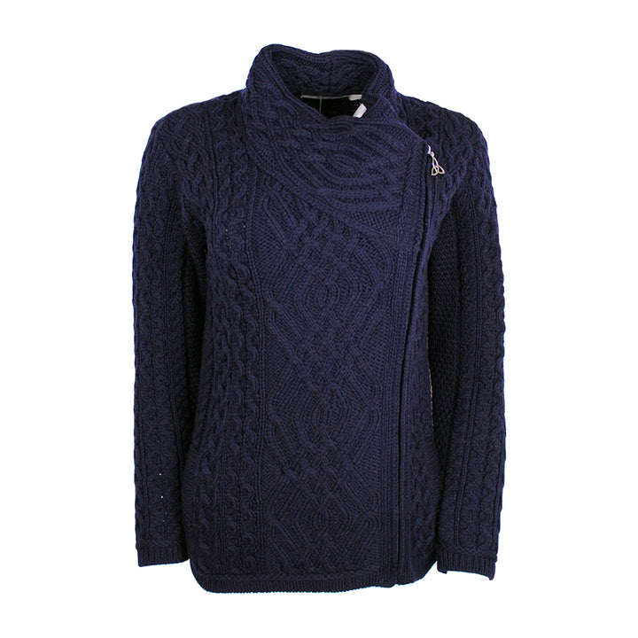 navy blue ladies side zip coat by west end knitwear