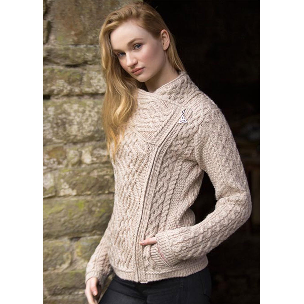 model of parsnip ladies side zip coat by west end knitwear