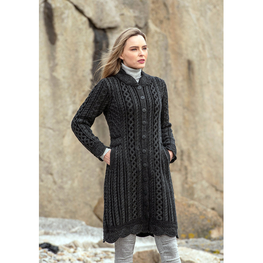 black long button coat by west end knitwear