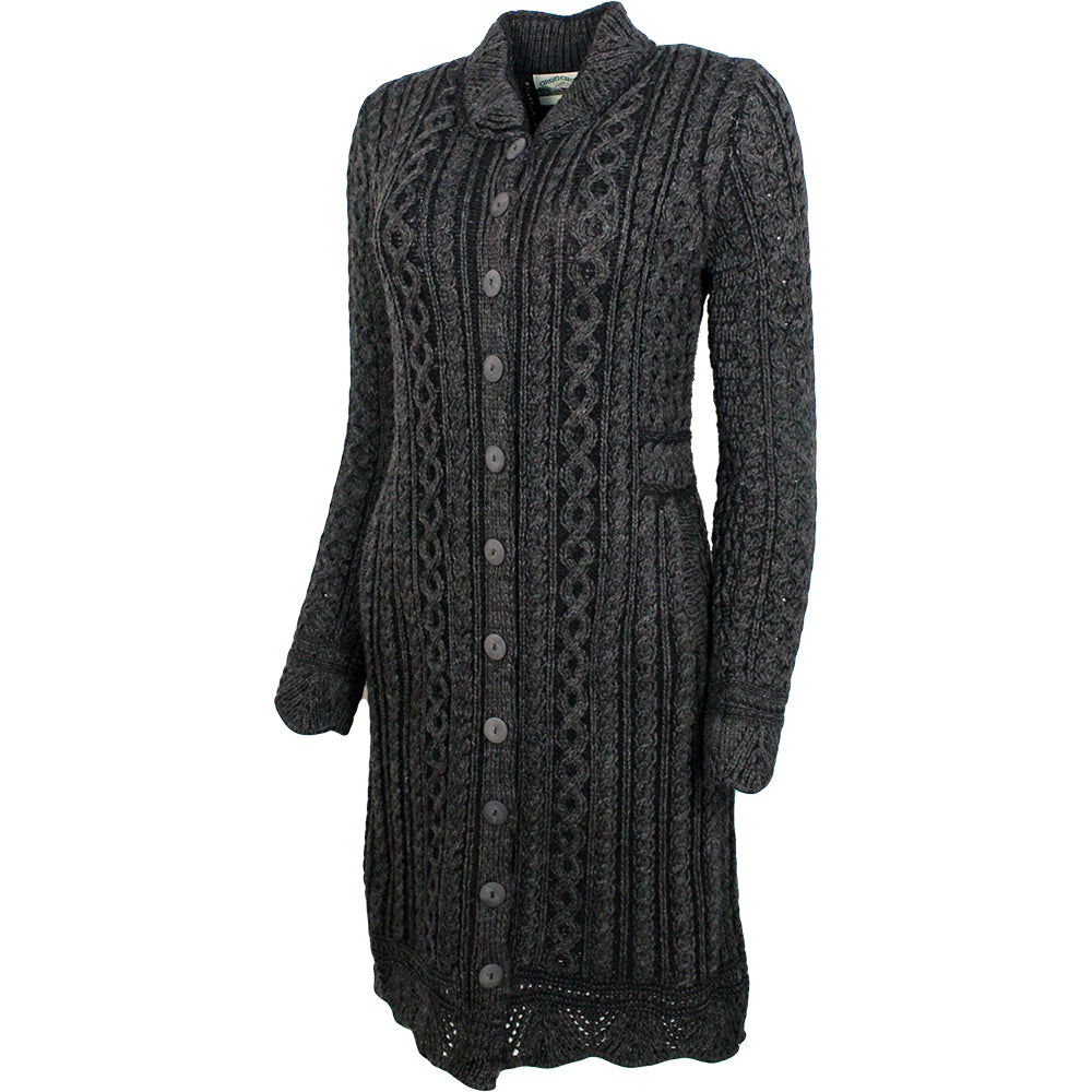 black long button coat by west end knitwear