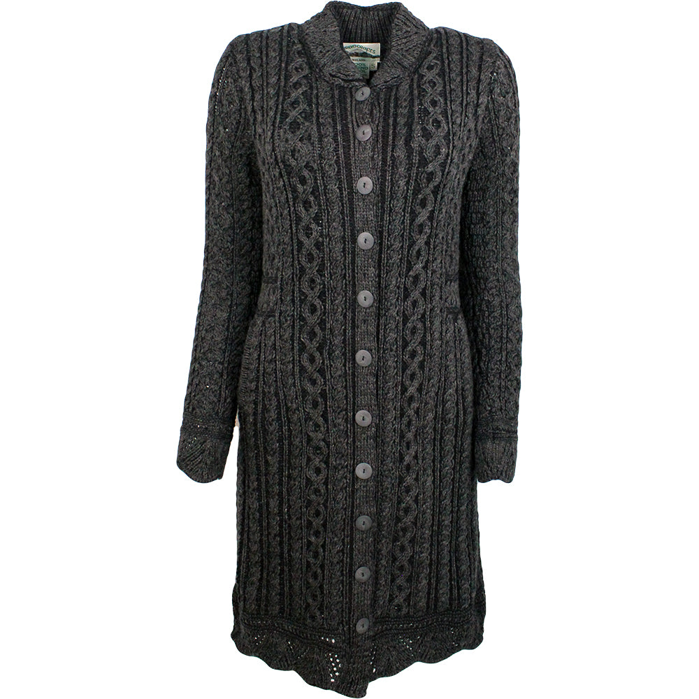 black long button coat by west end knitwear