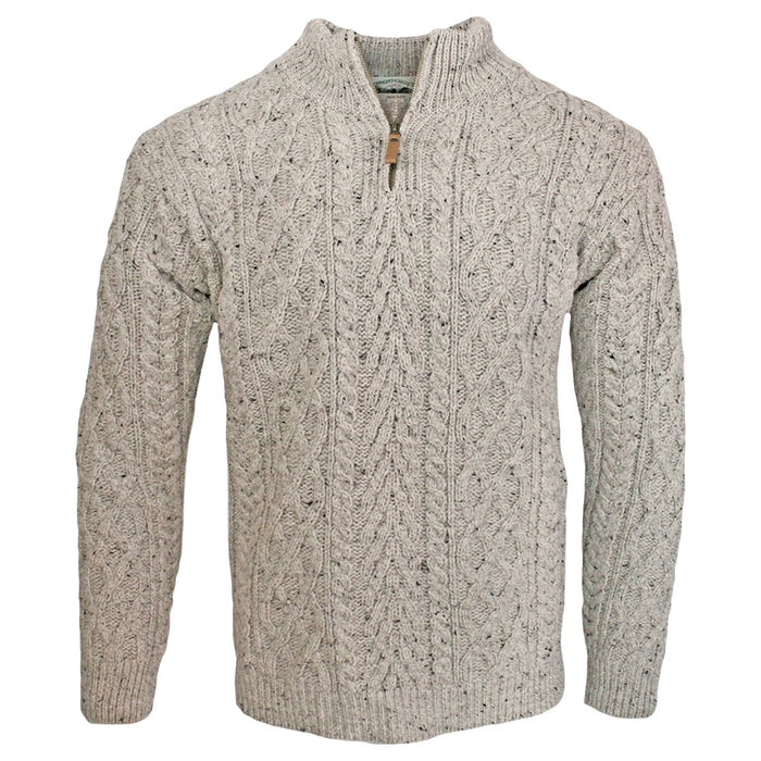 oatmeal half zip aran sweater for men by west end knitwear