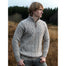 model of oatmeal half zip aran sweater for men by west end knitwear
